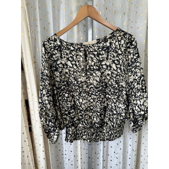 Michael Kors Boat Keyhole Neckline Balloon Sleeves Smocked Waist Hem Blouse XS - Picture 2 of 6